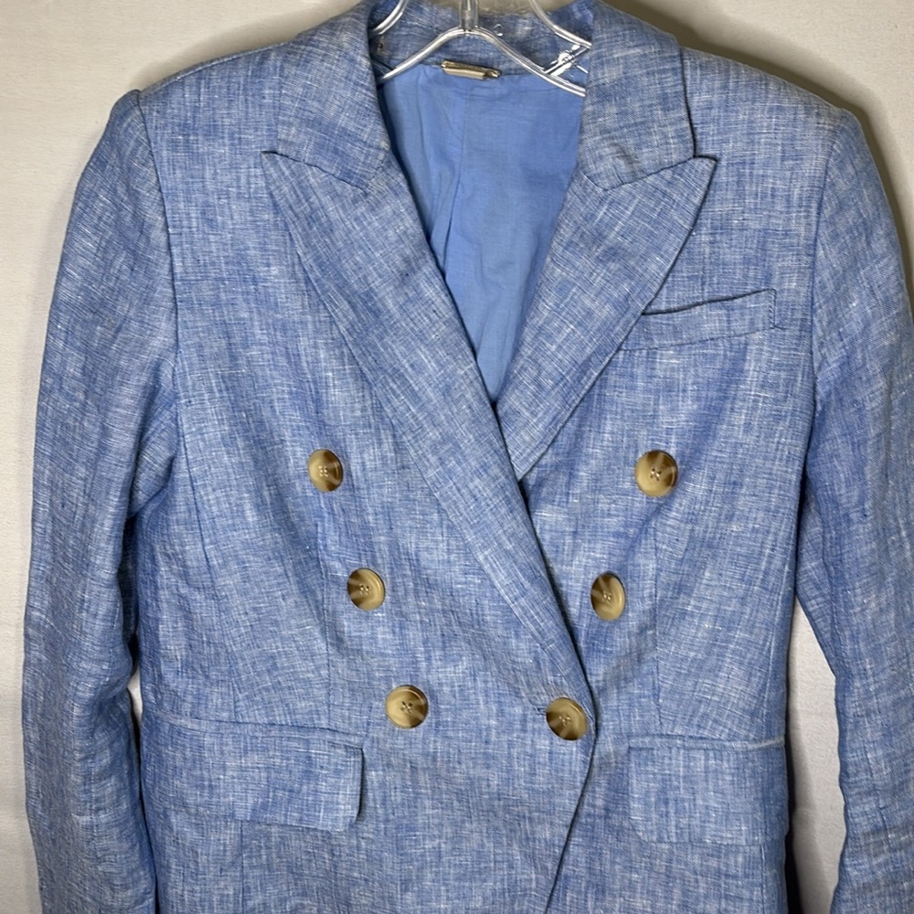 Magaschoni Blazer Women Light Blue Linen Double Breasted Asymmetrical XS - Picture 3 of 7